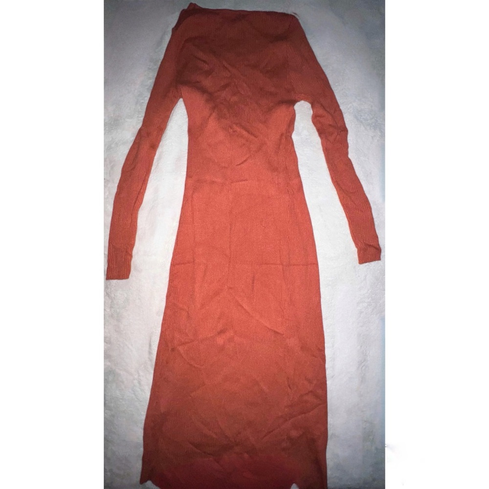 Orange/pinkish ribbed button down maxi dress - Picture 4 of 4